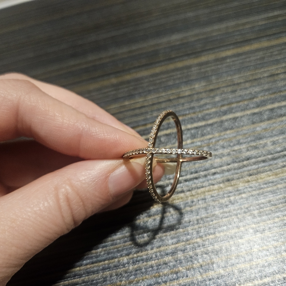 Rose Gold and Crystal Stone X Shaped Statement Ring - Picture 4 of 5
